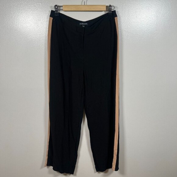 Eileen Fisher Silk Georgette Crepe Pants Size 8 Petite Black Side Stripe Career - Picture 2 of 10